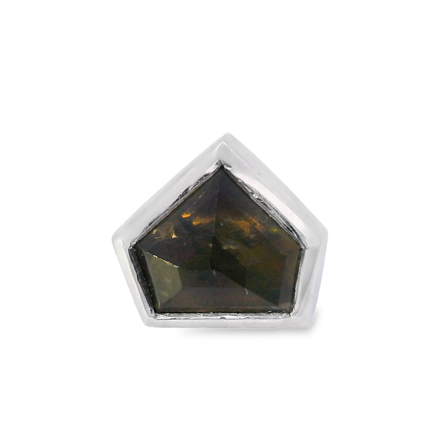 Dravite Tourmaline Bezel End - 14k White Gold - Threadless Pin