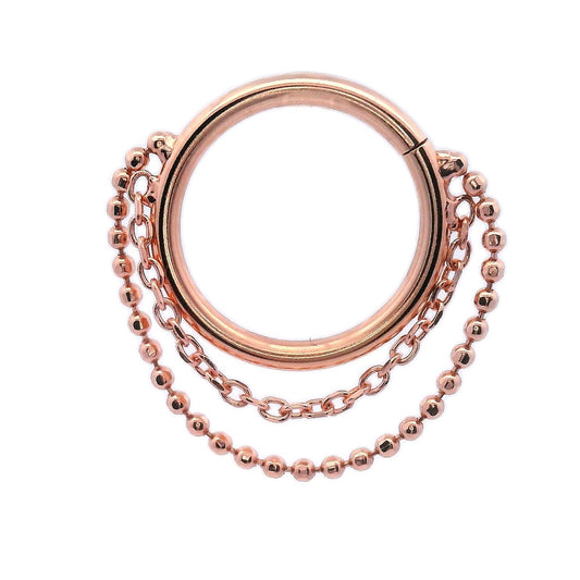 1mm Diamond Cut Cable Chain & 1mm Diamond Cut Bead Chain - 14k Rose Gold - Seam Ring