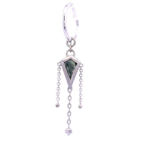 Blue Green Madagascar Sapphire with Diamond Cut Bead Accent Dangle Attachment in 14k White Gold