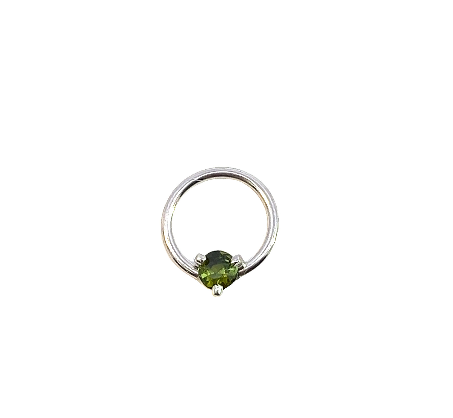 Three Prong Fixed Gem Ring - 14k White Gold - Green Tourmaline