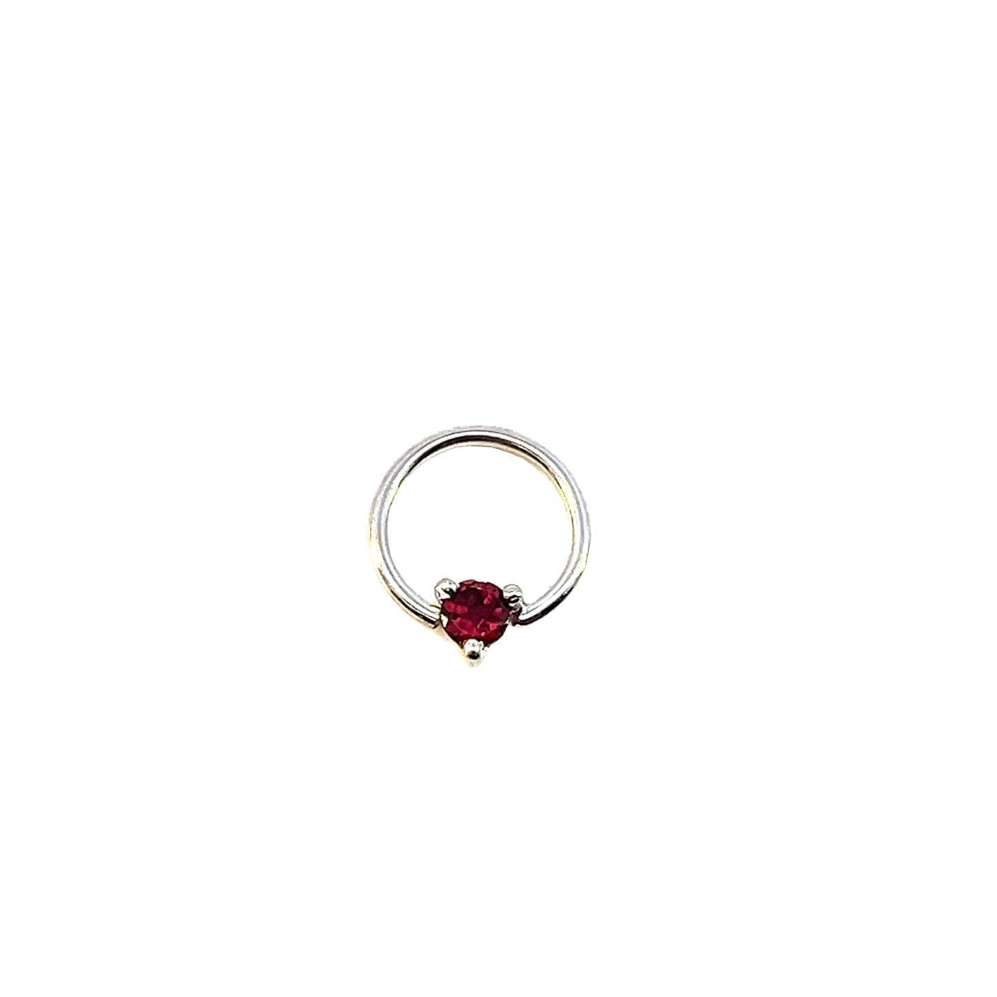 Three Prong Fixed Gem Ring - 14k White Gold - Ruby