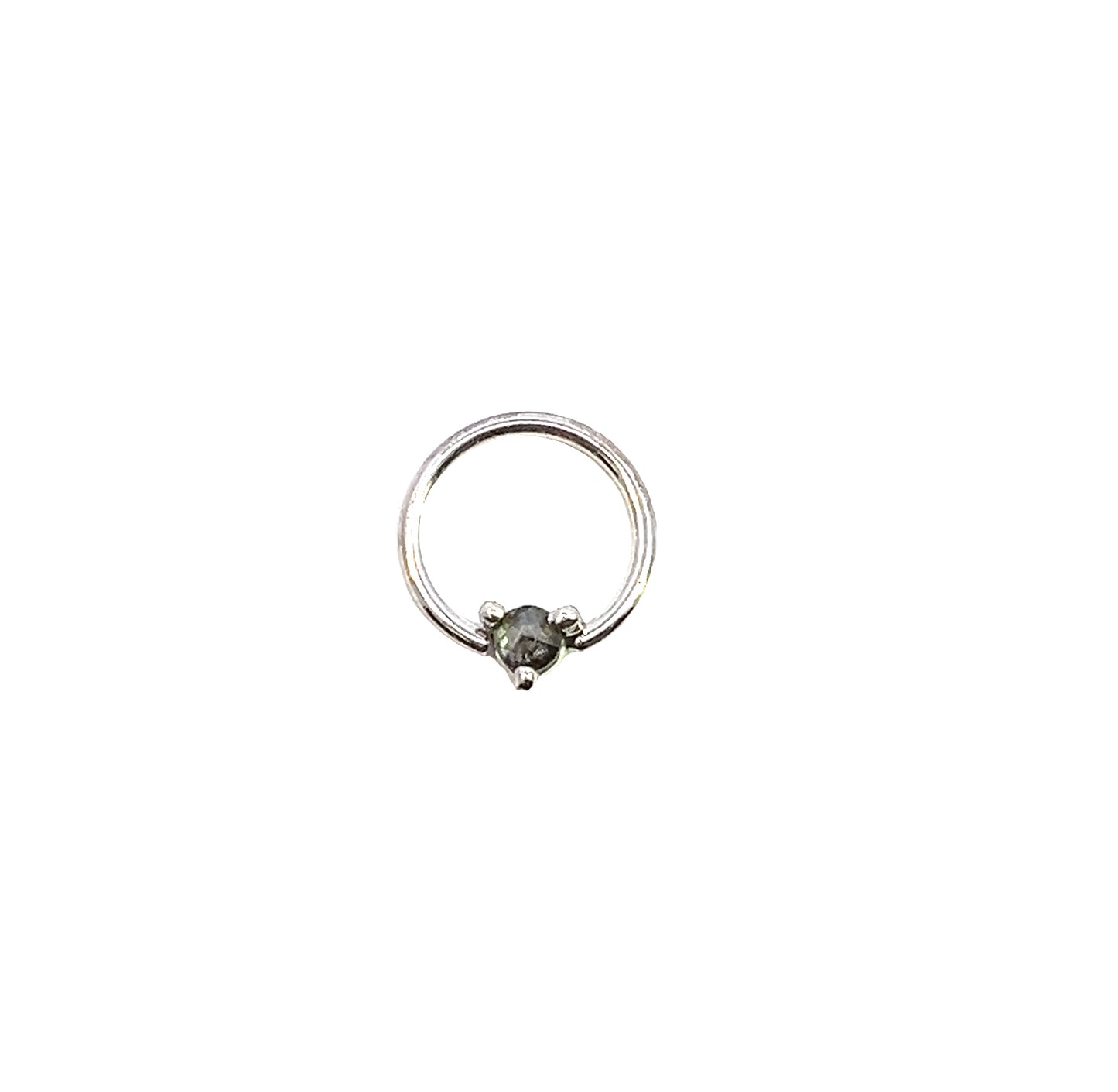 Three Prong Fixed Gem Ring - 14k White Gold - Salt and Pepper Diamond