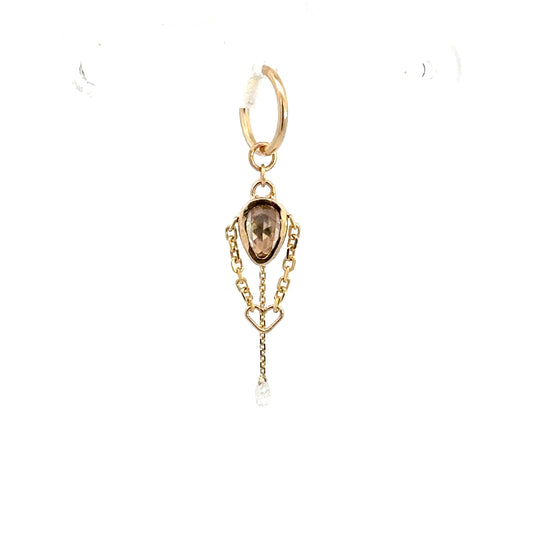 Pink Spinel with White Sapphire Briolette, Chains, and Heart in 14k Yellow Gold - Dangle Attachment