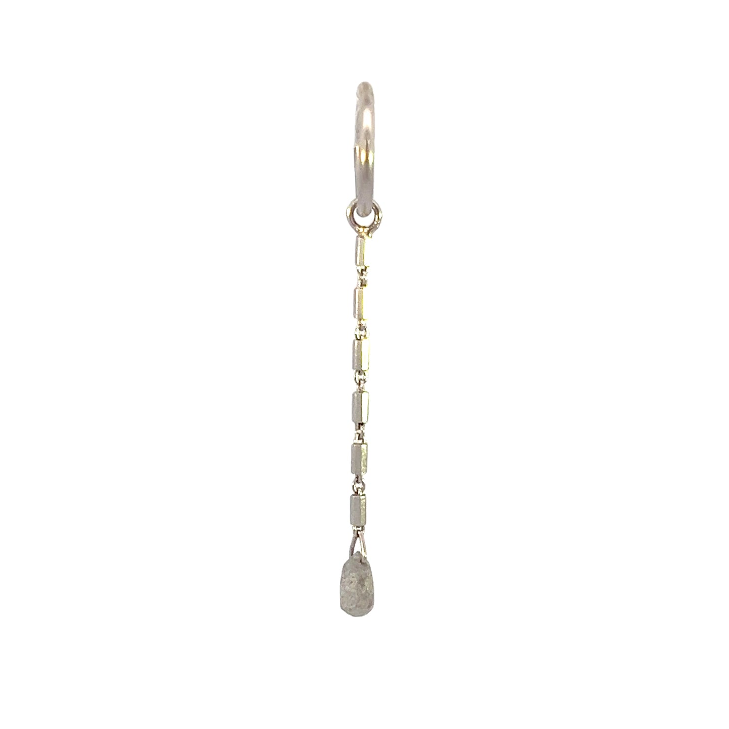 14k White Gold Baht Chain With Salt & Pepper Diamond Briolette Dangle