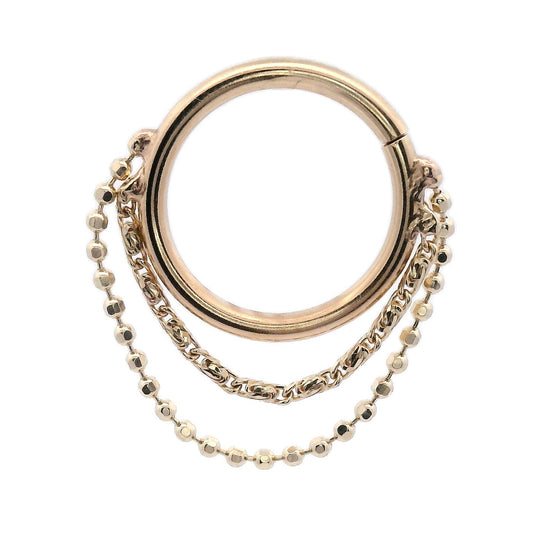 1mm Diamond Cut Bead Chain & 1mm Diamond Cut Celebrity Chain - 14k Yellow Gold - Seam Ring