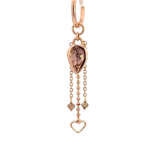 Rose Cut Pink Spinel with Red Diamond and Heart Accents in 14k Rose Gold - Dangle Attachment