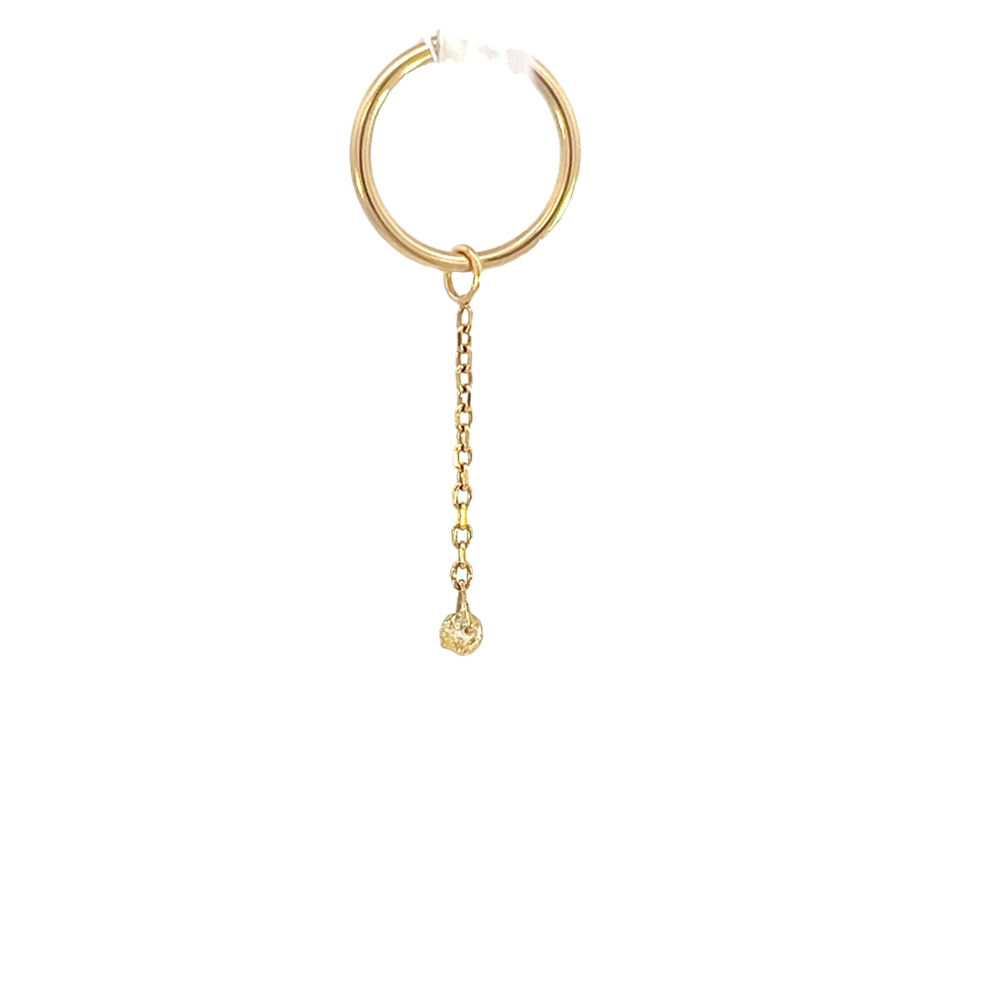 Diamond Cut Cable Chain with Champagne Diamond  - 14k Yellow Gold - Single Dangle Chain